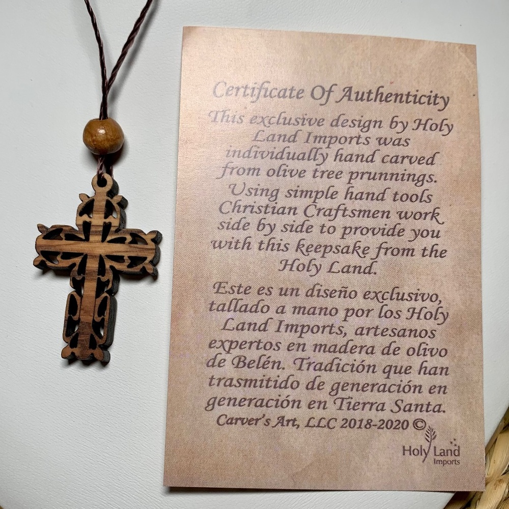 Hand carved Olive Wood cross pendant necklace - Picture 8 of 9
